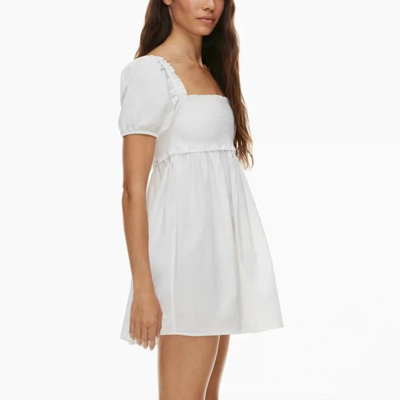 Aritzia Sunday Best Hadley Puff Sleeve Babydoll Poplin Mini Dress White Sz Small - Picture 3 of 8